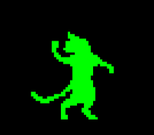 a green pixel art of a cat standing on its hind legs