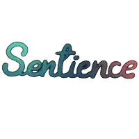 the word sentience is written in blue and green