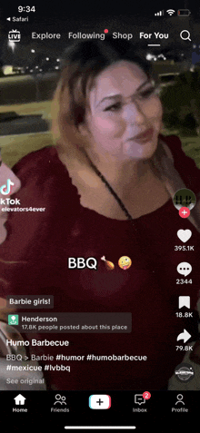 a screenshot of a tiktok app shows a woman talking about bbq