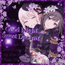 a picture of two anime girls with the words " good night sweet dreams "