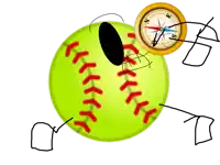 a cartoon drawing of a baseball with a compass on top
