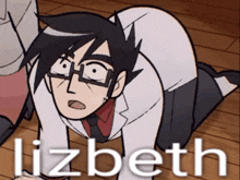 a cartoon character with the name lizbeth on the bottom right