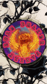 a purple circle with a fist in the center and the words bruce braille