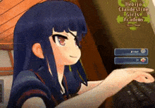 a girl is playing a video game called clan destiny girls academy
