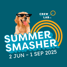 a dog wearing sunglasses is on a poster for summer smasher
