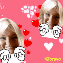 a picture of a woman with hearts around her and the words bravo on the bottom