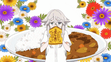 a cartoon of a woman holding a bag of curry