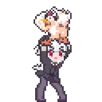 a pixel art drawing of a girl holding a fist in the air
