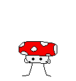 a pixel art drawing of a mushroom wearing a top hat and tie .