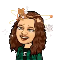 a cartoon woman with a teddy bear on her head