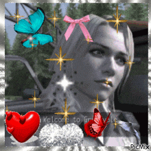 a picture of a woman surrounded by butterflies and the words welcome to gravel