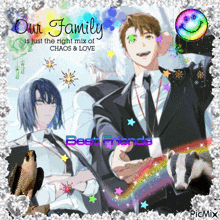 a collage of anime characters with the words our family is just the right mix of chaos and love