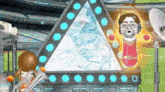 a cartoon drawing of a man with headphones and a sign that says wiisport on it