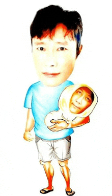 a cartoon drawing of a man holding a baby