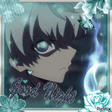 a picture of a boy with the words " good night " on it