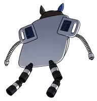 a cartoon drawing of a robot with two buttons on it 's back