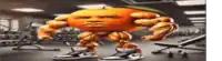 a cartoon orange with muscles is standing in a gym wearing nike shoes .