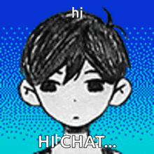 a black and white drawing of a boy with the words `` hi chat '' written on it .
