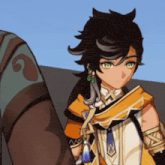 a drawing of a girl with green eyes