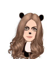 a cartoon of a woman with long hair and bear ears on her face