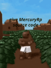 a cartoon of a man standing in a field with the words " give mercury rp source code " above him