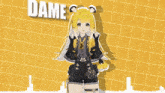 a yellow background with a girl and the words un dame grrr written on it