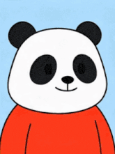 a cartoon panda bear wearing a red sweater and smiling .