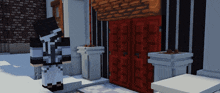 a minecraft character is standing in front of a door