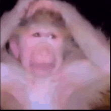 a blurry picture of a person screaming with their hands on their head ..
