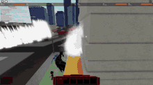 a screenshot of a video game shows a person standing in front of a building with a city in the background
