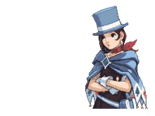 a pixel art of a girl wearing a top hat and cape .