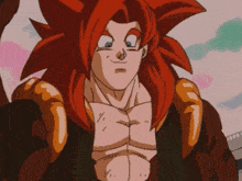 a cartoon character with red hair and horns on his shoulders
