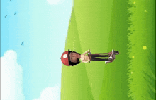 a cartoon of a man laying on a grassy hillside