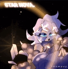 a cartoon drawing of a girl with a star in the background and the words star nova on the bottom .