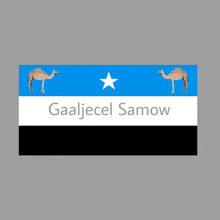 a flag with two camels and the words gaaljecel samow on it