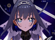 a close up of a girl 's face with a star in her eyes