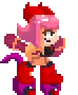 a pixel art illustration of a girl with pink hair and a purple tail .