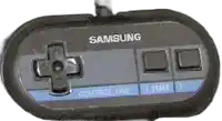 a close up of a samsung controller with a cross on it .