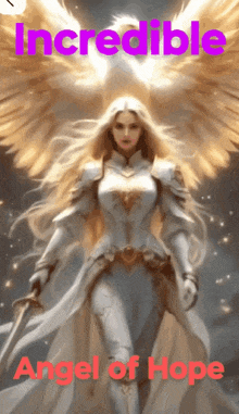 a painting of an angel with the words incredible angel of hope on the bottom