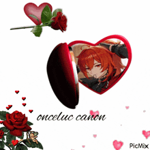 a picture of onceluc canon is surrounded by hearts and flowers