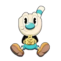 a cartoon character with a blue nose is sitting down on a white background