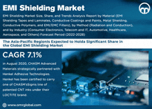 a flyer for the emi shielding market shows a picture of a motherboard