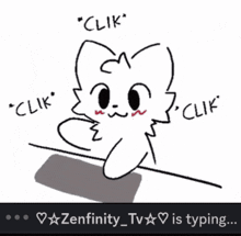a drawing of a cat with the words " clik " and " clik " around it