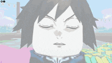 a close up of a person 's face with their eyes closed in a game