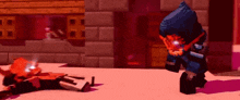 a minecraft character is standing next to a person laying on the ground in a video game .