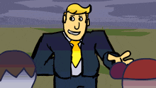 a cartoon man in a suit and tie is smiling
