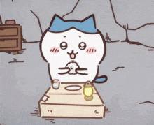 a drawing of a cat sitting on a box with a lantern on it