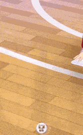 a girl in a red and white outfit is cleaning the floor
