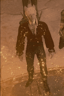 a person with a cat ear on their head is surrounded by flames