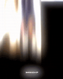 a blurred image of a person standing in front of a window with barbiezusp written on the bottom